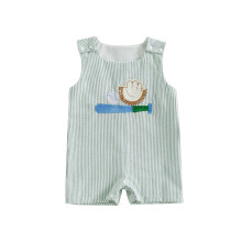 (18-24 Months, Green) Baby Boys Summer Striped Jumpsuit Sleeveless Crewneck Golf/Baseball Embroidery Casual Romper