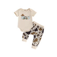 (6-12 Months, Khaki) Conjunto de 2 pantalón elástico.