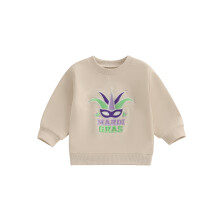 (6-12 Months, Khaki) Baby Mardi Gras Sweatshirts Long Sleeve Round Neck Letter Embroidery Tops Pullovers