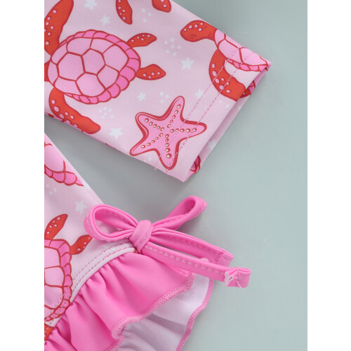 (12-18 Months, Pink) Μαγιό Rash Guard σχέδιο χελώνας 2