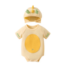 (6-9 Months, Yellow) Completo estivo per neonati con tutina a maniche corte e cappellino a tema dinosauri, set da 2 pezzi per bambini.