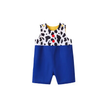 (12-18 Months, Blue) Tutina per neonati con stampa a macchie di mucca, colore a contrasto, senza maniche, girocollo, tutina per neonati