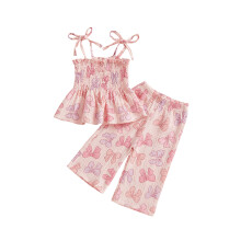 (4-5 Years, Pink) Éadaí Samhraidh do Chailíní le Prionta Bogha, Camisole le Muinchille, Tacar 2 phíosa le Bríste Scaoilte