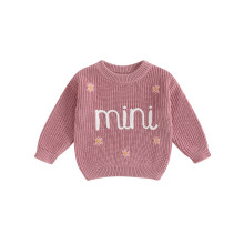 (9-12 Months, Pink) Maglioncino bambina maniche lunghe girocollo lettere fiori caldo invernale maglia abbigliamento neonati