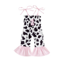 (12-18 Months, White) Macacão de verão sem mangas para bebê menina, com alças de amarrar e estampa de vaca. Ideal para crianças pequenas.