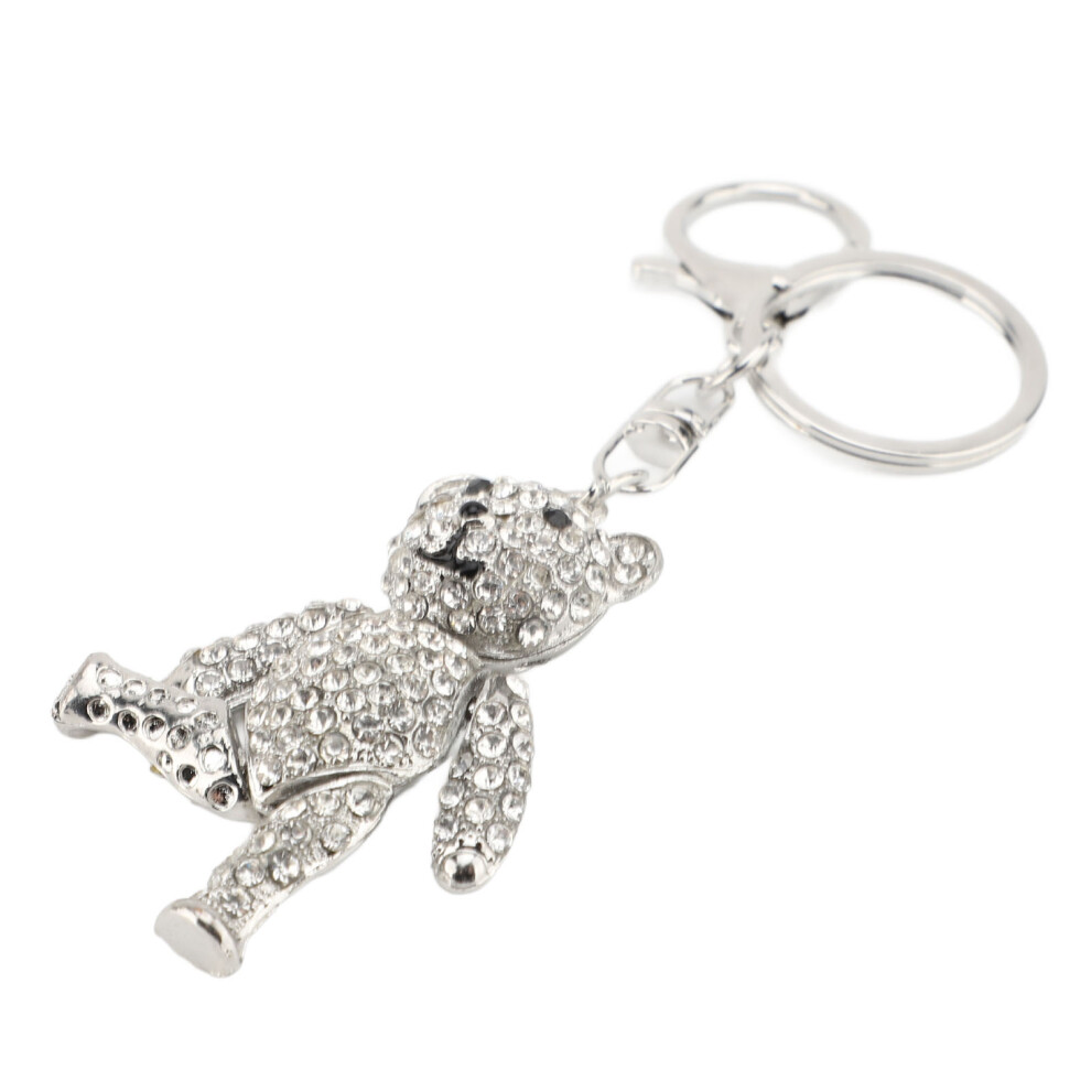 Bling Crystal Bear Keychain, Rhinestone Jewelry, 12.5cm Silver