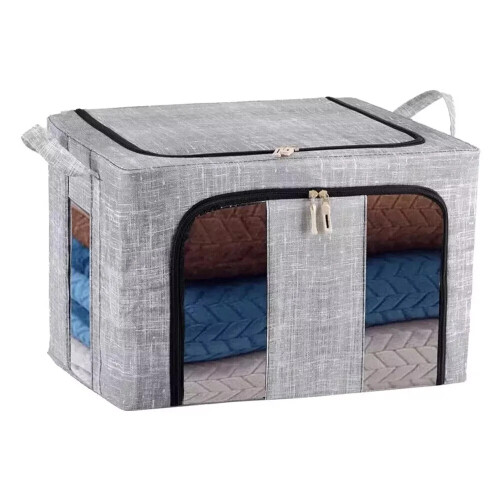 3PCS 66L Folding Storage Box Fabric&Steel Frame Wardrobe Organizer