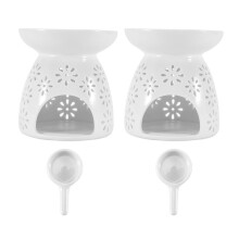 Keramik Teelicht Kerzenhalter ÖLbrenner, äTherisches ÖL Weihrauch Aroma Diffusor Ofen Home Decoration Romantisches Weiß 2Er-Set - Blumenmuster