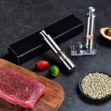 Salt and Pepper Grinder Set of 2, Pepper Mill Stainless Steel Salt Shaker Push-Button Manual Glass Salt and Pepper Set