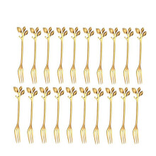 20Pcs Stainless Steel Flatware Fruit Fork Dinnerware Appetizer Snack Dessert Fork Kitchen Tableware Leaf Shape