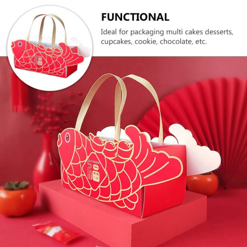 Red Paper Cake Packaging Box Cartoon Cow Biscuit Box Bakery Baking Box Like Gift Box with Chocolate Handle 2