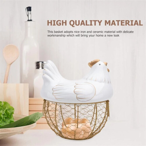 Ceramic Iron Chicken Egg Basket Holder Snack Fruit Sundries Storage Box Hen Ornaments Container Organizer Rack-A 2