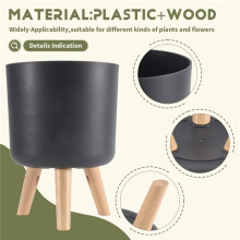 Modern Plant Pots with Wooden Legs Holder Bedroom Living Room Floor Standing Potted Flower Pot Home Garden Planters -A