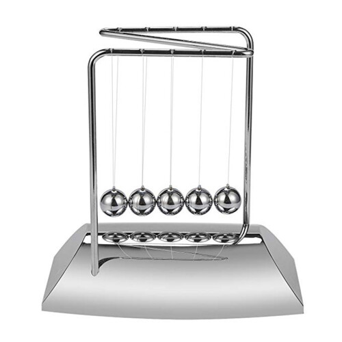 Balls Bring 5 Balls, Z Shape  Cradle, Electroplated Metal Material Pendulum Balls with Base,Physics Gadget