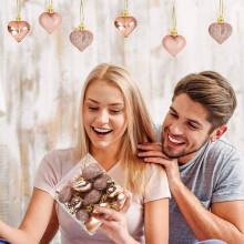 24Pcs Rose Gold Valentine's Day Heart Shaped Ornaments Heart Shaped Baubles Ornaments for Home Tree Hanging Decorations