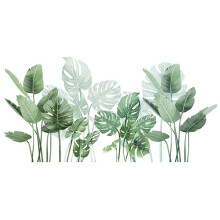 Green Plants Leaf Wall Stickers Tropical Plants Removable Wall Decals for Family Living Room Background Wall Decoration