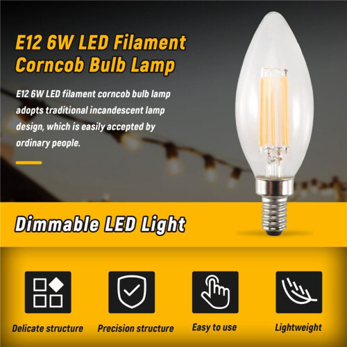 Dimmable E12 6W COB Edison Candle Flame Filament LED Light Bulb Lamp 10*3.5cm 2