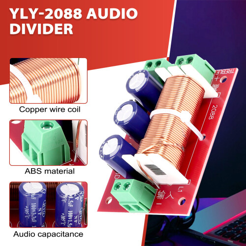 YLY-2088 Audio Frequency Divider 400W Adjustable 2 Way Crossover Filters Full Range Treble Bass Frequency Divider 1