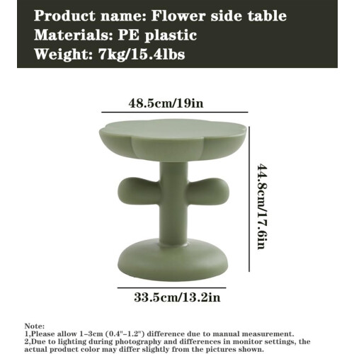 Bedside Table with Flower Shape and Adjustable Stability Base, Small Round Side Table for Bedroom Sofa (Beige) 1