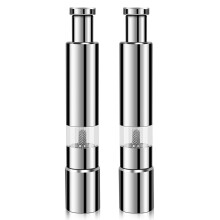 Salt and Pepper Mill Set, Stainless Steel Salt and Pepper Grinder Durable One Hand Operation Salt and Pepper Mill 2 Pack