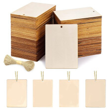 45Pcs Blank Wooden Tags, 3.5 x 2.5Inch for Crafts with Holes and 42.65 Ft Twine, for Christmas Gift Tags