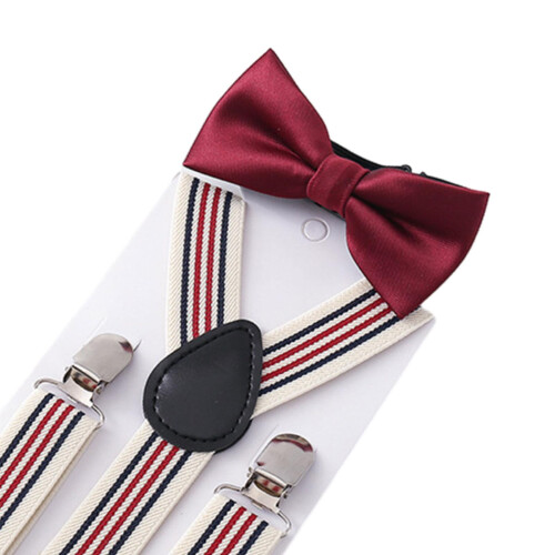 Kids Suspender Bow Tie Set Y Shape Adjustable Braces for Jeans Wedding 2