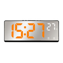 Voice Control Mirror Alarm Clock Digital Temperature Dual Alarm Snooze Desktop Table Clock Night Mode 12/24H(Orange)
