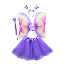4 Pieces Girls Fairy Costume Set Fairy Wing Outfit Tutu Skirt Cute Dre