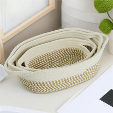 Rope Storage Baskets Set of 3 Organizer Woven Basket-Portable Cotton Bins for Clothes, Beddings D