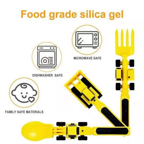Children'S Tableware Three Sets Cutlery Set Dinneractive Car Bulldozer Fork Spade 2