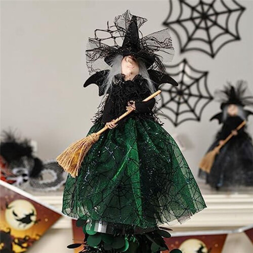 DecoraçãO de Bruxa de Halloween Boneca de Bruxa de 11 Polegadas VéU de Halloween Boneca de Bruxa ChapéU de Bruxa e Vassoura de Bruxa Preta 1