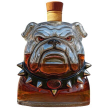 Bulldog Whiskey Decanter Handcrafted Glass Liquor Bottle with Spiked Collar and Cap Color Options