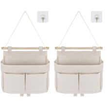 Pack of 2 Hanging Storage Bags, High Capacity Assembly, 3 Compartments with Sticky Hooks, Hanging Organiser
