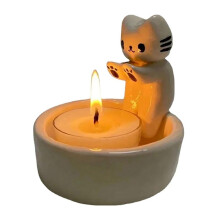 Cartoon Kitten Candle Holder, Cat Warming Its Paws Candle Holder,DIY Handmade Storage Box Holder,Home Decoration A