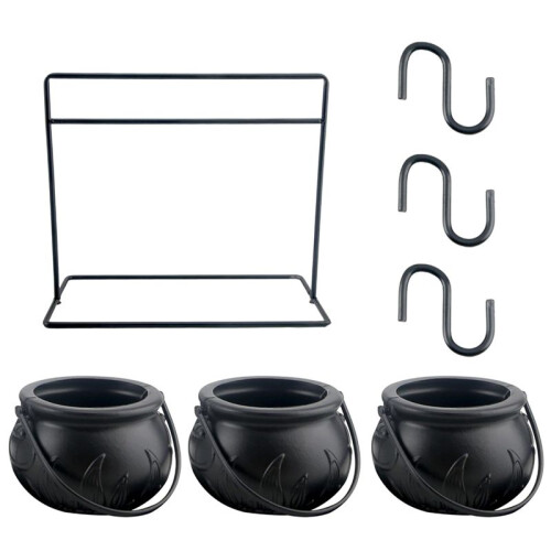 3pcs Halloween Witch Cauldron Candy Bowl Cauldron Serving Bowls with Halloween Cauldron  Rack and 3pcs Hook