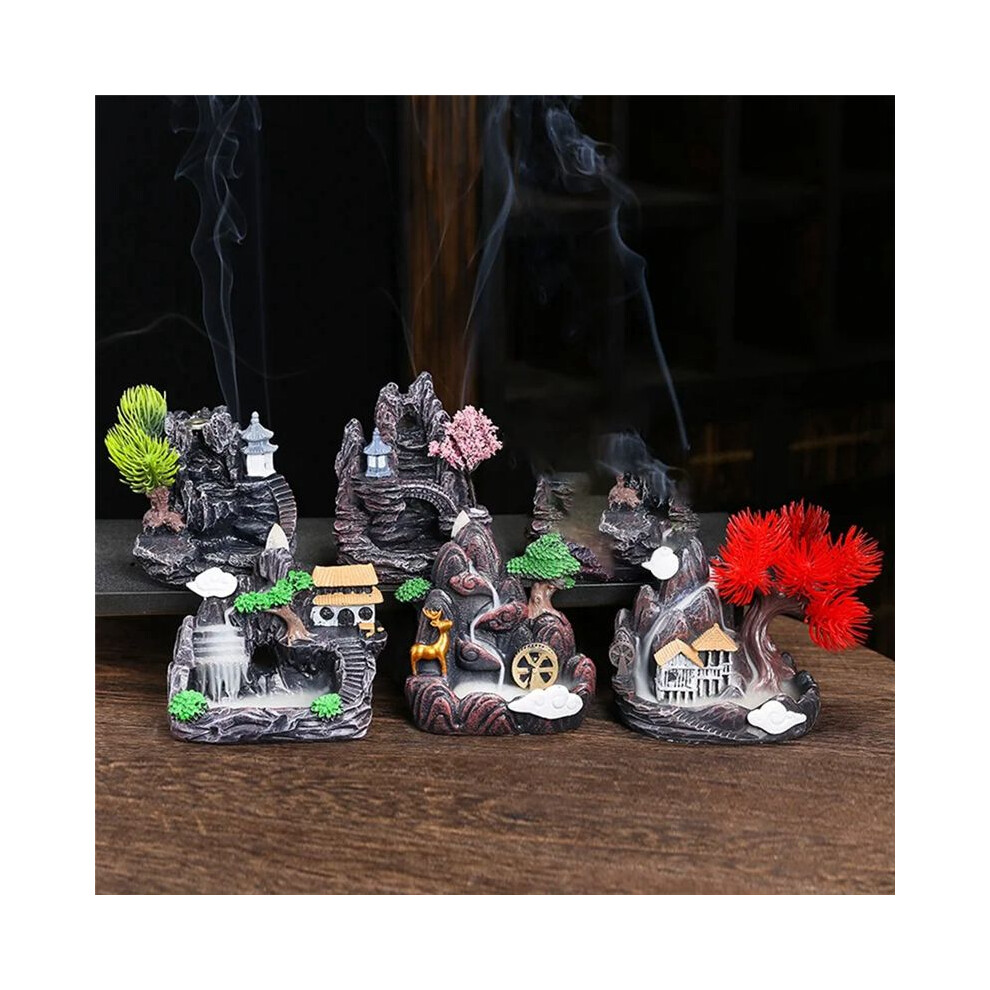 Semoic High Mountain Flowing Waterfall Backflow Incense Burner Home Fragrance Diffuser Incense Burner Decoration,F