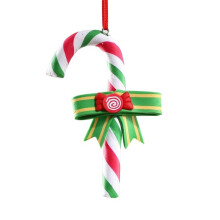 Christmas Tree Decoration Ornament Soft Clay Lollipop Red White Candy Cane Xmas Tree Pendant Christmas New Year Gift D