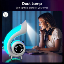 Conch Lâmpada de Atmosfera Sem Fio Toque para Ajustar A Iluminação RBG Lâmpada de Mesa Sem Fio Alto-Falante Despertador,B