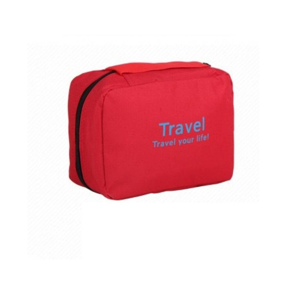 (Red) Toiletry Hook Type Bag Large Capacity Portable Travel Storage Stylish And Simple