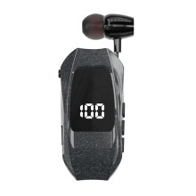Retractable Wireless Earphones Business Lavalier Earphones LED Digital Display Suitable for Sport Training DrivingWork,A