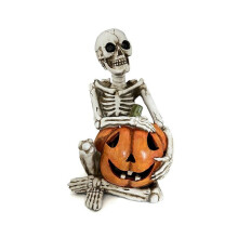 Estatueta de Abóbora Segurando Fantasma de Halloween, Adereços de Casa Assombrada de Terror, Caveira de Resina para Decoração de Jogos de Bar de