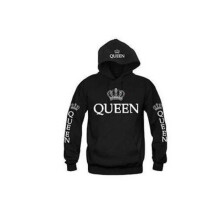 (Black Queen,M)Cotton Hooded Sweatshirt For Couples Printed King Queen Long Pullover Sleeve