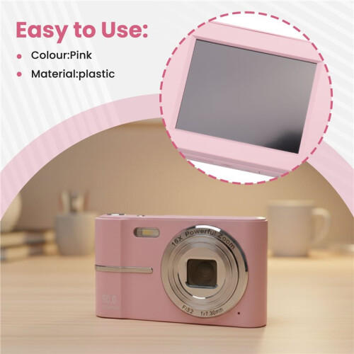 Câmera Digital Retro de 2,4 Polegadas 4K HD Pequena  Câmera CMOS Portátil 50MP  16x Câmera Gravadora de Vídeo Rosa 1