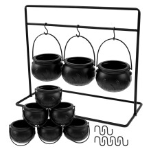 Halloween Cauldron Decor,9pcs Cauldron Pot, Witches Cauldron Serving Bowls Rack, Halloween Candy Bowl Candy Holder
