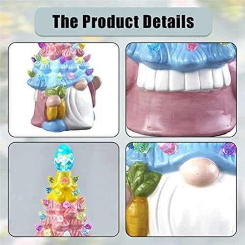 Easter Decorations - Lighted  Gnomes Resin Easter Tree with Multicolored Lights -  Prelit Easter Holiday Decor