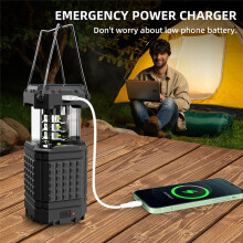 Camping Lantern Laddningsbara Solar Lanterns Lights Batteridriven LED för Strömavbrott Svart
