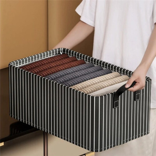 Beige Stripes Folding Metal Frame Clothes Storage Box Large Capacity Pants Storage Box 1