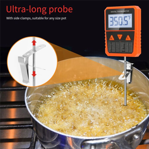 Probe Candy Thermometer with Pot Clip,Alarm Function,IPX6 Waterproof Rotatable Large Display Deep Fry Oil Thermometer 1