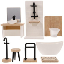 8 Stuks Badkamer Toilet Badkuip Wastafel Houten Badkamermeubel met Wastafel Miniatuurmeubilair voor