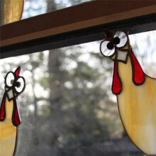 Decorazione Divertente per L'Angolo Finestra - Gallo Che Fa Capolino, Decorazione per L'Angolo Finestra con Uccello Colorato con Gallo Divertente,